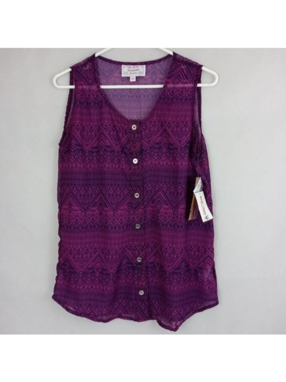 NWT Panhandle Purple Aztec Sleeveless Blouse Sz M